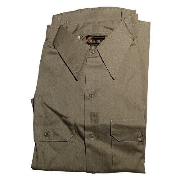 NOS SMALL 14.5 LS True Vtg 70s WASHINGTON DEE CEE UNION MADE Work KHAKI Shirt - Picture 1 of 4